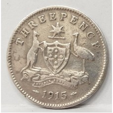 AUSTRALIA 1915 . THREEPENCE . ERROR . MANY PLANCHET FLAWS